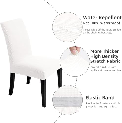 Chair Covers for Dining Room - Stretch Chair Slipcovers for Decorative Seat Protector Armless Removable Washable Elastic Dinner Universal Spandex Solid Chair Slip Covers Set (Cream,6)