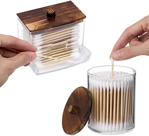 Tbestmax 3 Pack Qtips Holder Bathroom Container, 10 oz Cotton Ball/Swabs Dispenser, Apothecary Jar Organizer for
