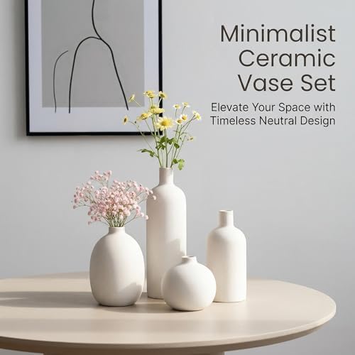 Ceramic Vase / Decorative Flowers Vases for Bouquet / White / Set of 4