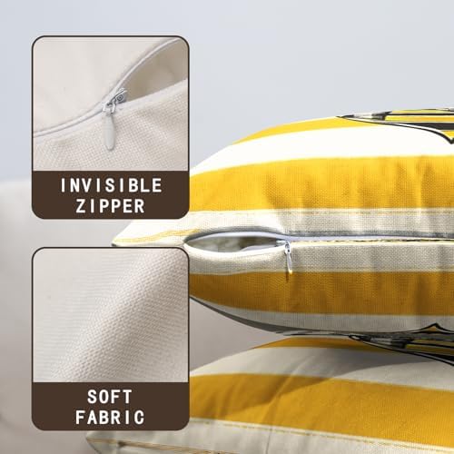 Summer Bee Pillow Covers 22x22 Set of 2 Yellow White Striped Bumblebee Pillow Cases Spring Honey Bee Holiday Decorative Cushion Case for Bed Couch Sofa
