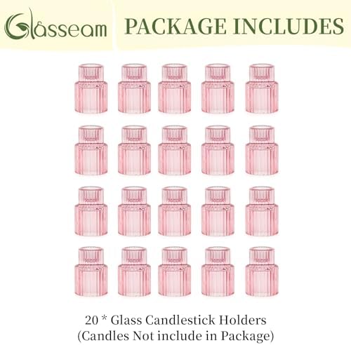 Glasseam Taper Candle Holders Bulk: 20 Pcs Small Candlestick for Christmas