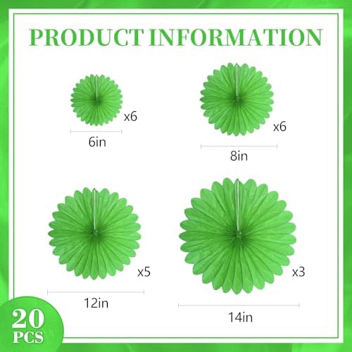20 Pcs Grass Green Hanging Paper Fan, Hanging Honeycomb Round Paper Fans for Weddings, Birthdays, St. Patrick's Day, Baby Showers, Classroom, Events Ceiling Party Supplies Decorations