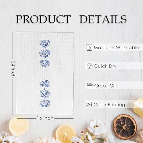 Blue and White Pumpkin Fall Decor Kitchen Towels and Dishcloths Set of 2, Blue and White Fall Decorations, Autumn Farmhouse Pumpkins Decorative Hand Tea Towels for Dorm Bathroom Home, 16×24