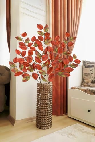 41 inch Artificial Fall Leaves Stem Fake Orangre Autumn Foliage Branches
