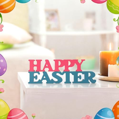 Yalikop Pastel Easter Table Decorations Happy Easter Sign for Home Wooden Sign Blocks Indoor Home Decorative Signage for Tables Office Wall Shelf Desk Shelf Mantel Farmhouse