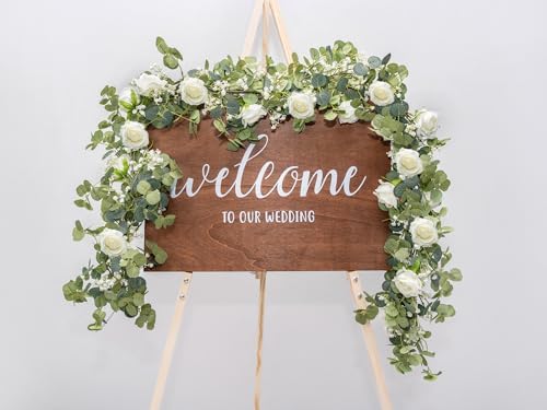 6FT Artificial Eucalyptus White Flower Garland with Roses & Baby's Breath