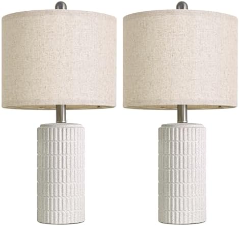 PoKat 20.75" Stone-Like Farmhouse Ceramic Table Lamps Set of 2 for Bedroom, White Bedside Lamps for Night Stands