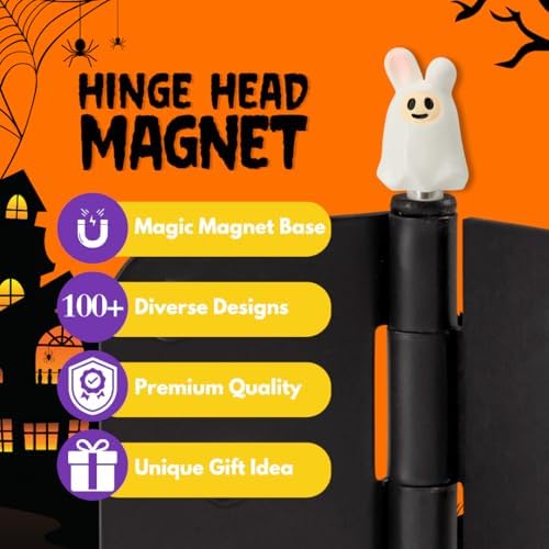 Ghost Figures Door Hinge Toppers Set of 5 - Cute Ghost Bunny Hinge Heads Decorative Topper - Magnetic Decorative Charms for Halloween Home Decor
