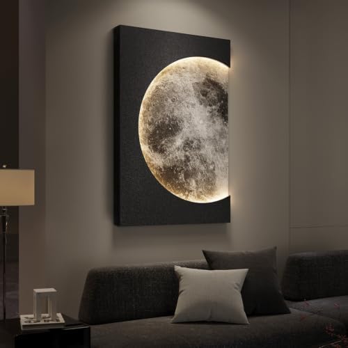 Cuspin Large 3D LED Moon Wall Art, 24x36 In (Black)