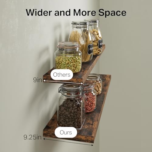BAYKA Rustic Brown Floating Shelves 35.4in, Set of 2, Wall Mount Wood Shelf
