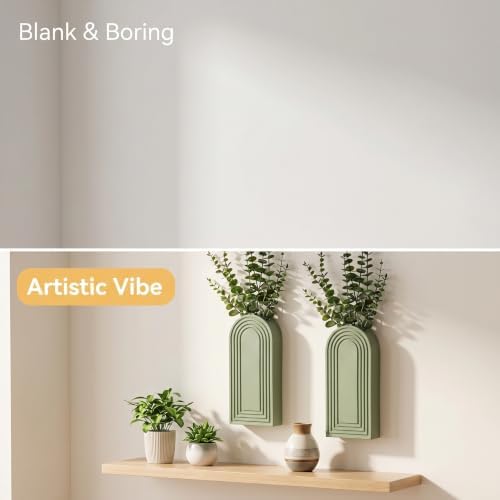 Dnnnii 2 Pack Wooden Wall Vase Set - Green Finish Modern Farmhouse & Boho Wall Decor for Entryway, Hallway, Bathroom