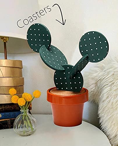 Flowerpot Holder / Cactus Coasters Set for Drinks / Green White Point / Set of 6