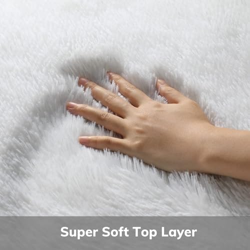 Ophanie Round Rug 6Ft White Circle Area Rug, Aesthetic Room Decor, Fluffy Fuzzy Bedroom Carpet, Plush Soft Shaggy