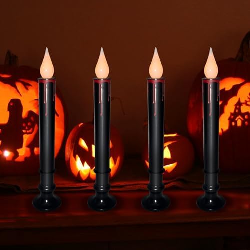 10 Pack Halloween Window Candles Lights, Battery Operated Window Candles with Timer, Flameless LED Candle with Taper Flickering Bulbs for Dining Table Halloween Decor
