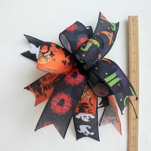 Halloween Bows for Wreaths Already Made Ribbon Bows for Tree Topper, Halloween Decorations Wreath Ornament Supplies (14 x 11 inch)