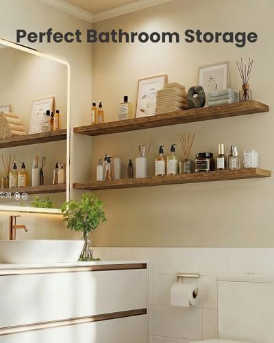 Amada 47.2" Floating Shelves for Wall Decor & Storage, Set of 3, Brown