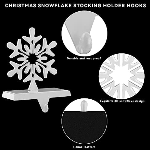URATOT Pack of 4 Christmas Stocking Holders Snowflake Stocking Hangers Mantel Stocking Hooks for Christmas Decoration, White
