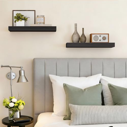 Fixwal Floating Shelves for Wall Decor (Black, Set of 2, 15.7 Inch)