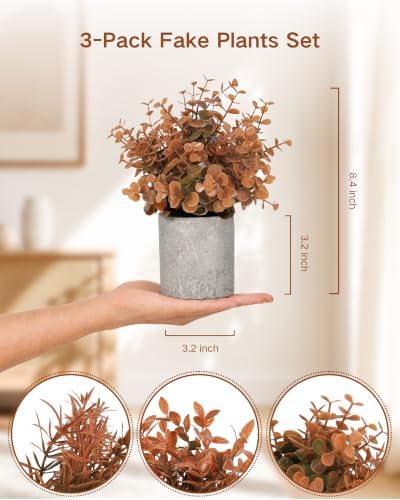 Velener Small Fake Eucalyptus Plant Artificial Potted Plants Indoor for Desk, Shelf, Home Decor Realistic Faux Plant
