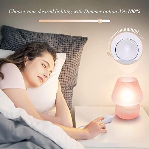 ONEWISH Mushroom Lamp Cute Table Lamp for Bedroom Nightstand Soft Light Pink, Small Glass Nightlight Stepless Dimmable
