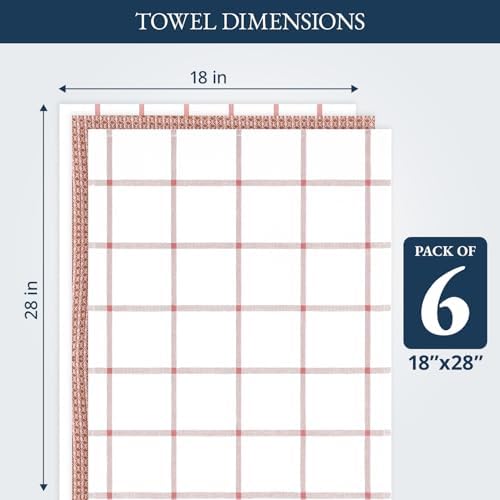 LANE LINEN Kitchen Dish Towels 100% Cotton Soft & Absorbent 6 Pack - Red