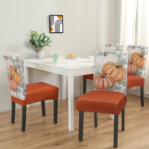 Fall Chair Covers Set of 6,Autumn Pumpkin Dining Slipcovers,Thanksgiving Parsons Chair slipcover Elastic Removable Washable Fall Decor for Home Orange