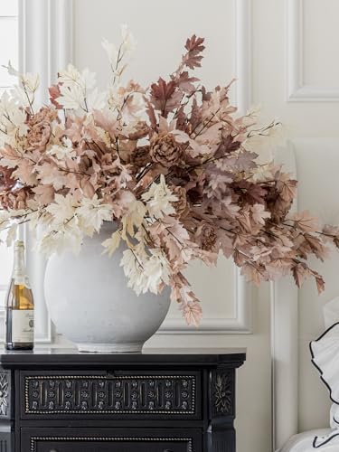 MISSPIN 11 Pack 38 inch Artificial Fall Maple Leaf Stems, Beige Maple Leaf Fall Branches for Vases Centerpieces Autumn Harvest Festival and Thanksgiving Day