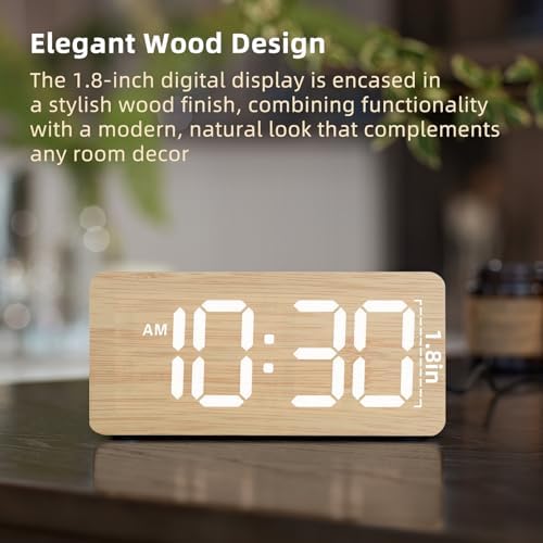 uscce Wooden Digital Alarm Clocks for Bedrooms with 0-100% Dimmable Display