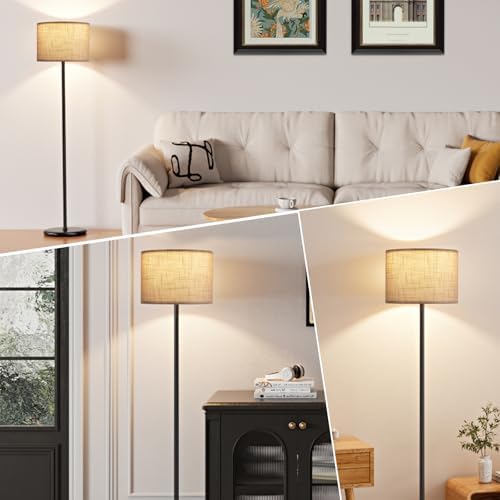 Ambimall 60'' Modern Floor Lamp with Shade, Tall Lamps for Living Room, Bedroom, Office, Dining Room, Linen Grey Shade