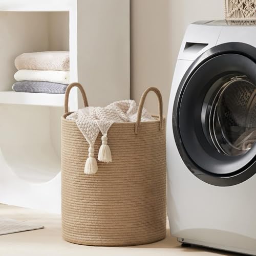 YOUDENOVA Jute Rope Laundry Hamper Basket, 58L Blanket Basket for Nursery