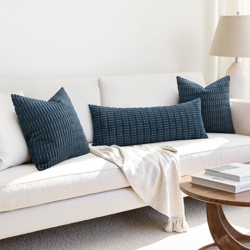 MIULEE Lumbar Corduroy Throw Pillow Cover for Bed 14x36 Blue Pack of 1
