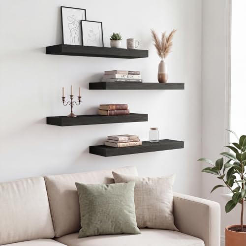 Fixwal Floating Shelves for Wall Decor (Black, Set of 4, 15.7 Inch)