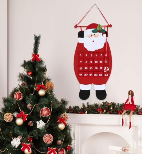 Santa Christmas Advent Calendar 2026 3D Felt Hanging Santa Advent Calendar Reusable Countdown to Christmas Calendars Santas Advent Xmas Decorations Gifts Xmas Countdown Calendars