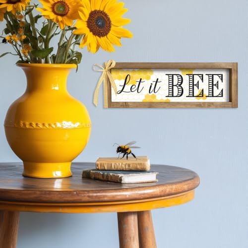 Bee Decorations for Home, Wooden Let It Bee Sign Honeycomb Decor, Honey Bee Summer Bumblebee Themed Kitchen Bathroom Room Office Table Wall Desk Shelf Mantel Farmhouse Decor