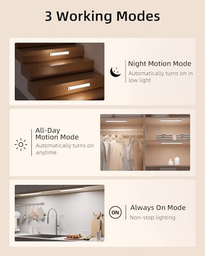 EZVALO 13inch Under Cabinet Lighting, 3200mAh Rechargeable Wireless Motion Sensor Lights, 96 LEDs, 3 Color Temps