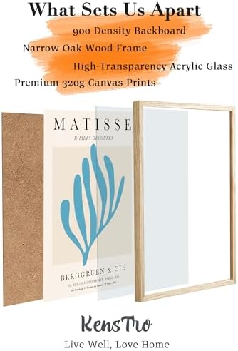 KensTro 12x16 Oak Picture Frames Set of 3 with Blue Art Prints