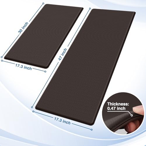 StepRite Kitchen Mats for Floor, 2-Piece Anti-Fatigue Rugs, Chocolate