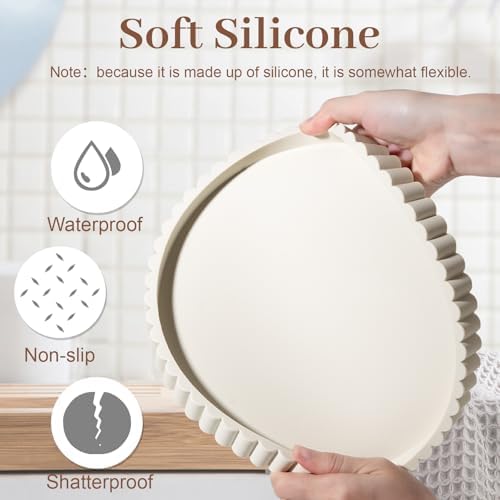 Round Bathroom Tray Perfume Organizer Coffee Table Decor, 10" Beige
