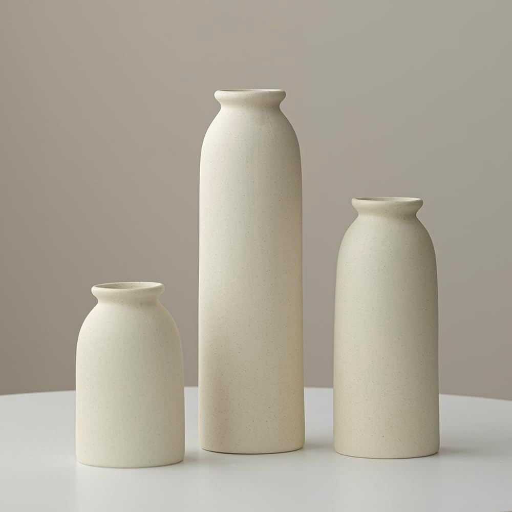 Tall Decorative Ceramic Vase Set / Standard Beige / 10.4 Inch / Set of 3