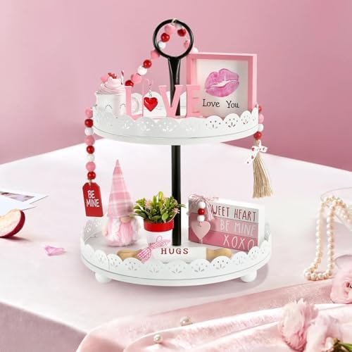 Pink Valentine's Day Decorations 8 PCS Tiered Tray Decor Set for Home