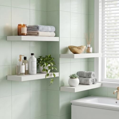 Fixwal Floating Shelves for Wall Decor (White, Set of 4, 15.7 Inch)