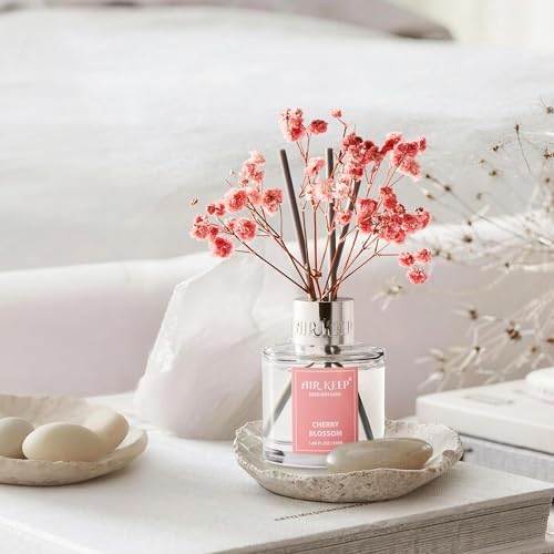 Airkeep Reed Diffuser Set,1.69 fl oz (50 ml) - Cherry Blossom Oil Diffusers with 8 Reed Sticks,Home Fragrance Reed