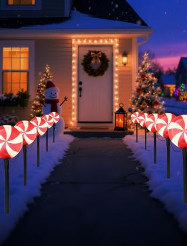 10.5FT Christmas Pathway Lights, 5PK LED Candy Cane Yard Stake Lights