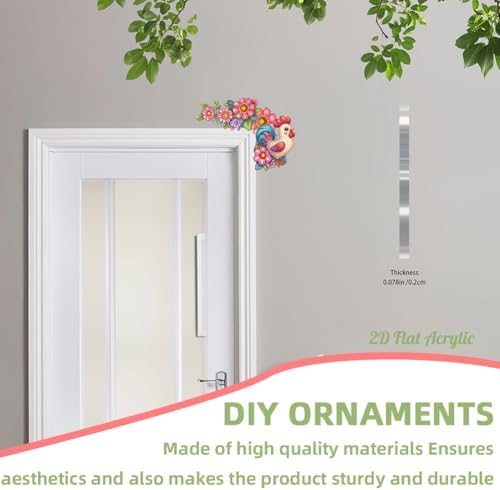 DIY Diamond Art Painting Animal Door Corner Decor, PVC Frame Signs with Flower Rooster Designs for Holiday Home, Festive Wall Hanging Gift for Family
