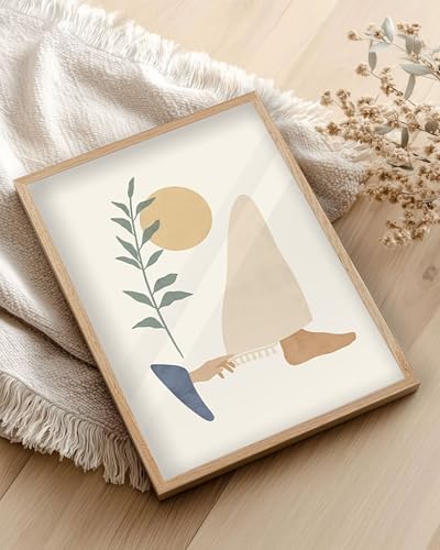 KensTro 16x20 Oak Framed Woman Touches Jesus' Robe Christian Wall Art
