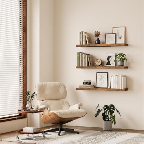 BAYKA Rustic Brown Floating Shelves 47.2in, Set of 2, Wall Mount Wood Shelf