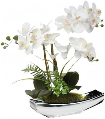 Silver Pots Real Touch Faux Orchid Plant / White#2