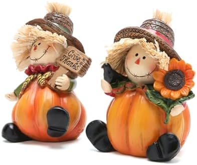 Hodao 2 PCS Fall Harvest Scarecrow Decoration, Thanksgiving Centerpiece