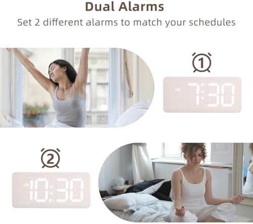 uscce Wooden Digital Alarm Clocks for Bedrooms with 0-100% Dimmable Display