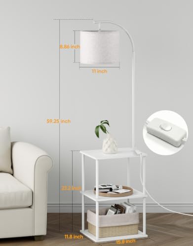 PARTPHONER Floor Lamp with Table, Night Stand with Lamp, Narrow Side Table with 3CCT LED Bulb, Small Coffee Table